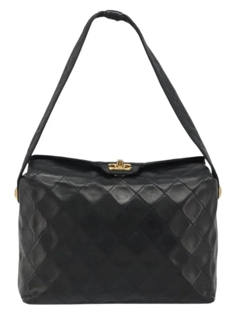 CHANEL Matelasse Chain Shoulder Bag Leather Black Gold CC Auth 188720
